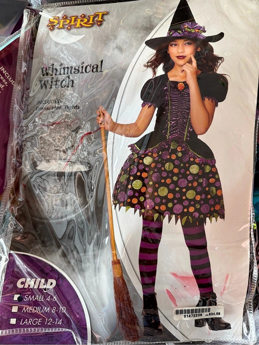 Spirit Halloween Whimsical Witch Costume Black & Purple NWT